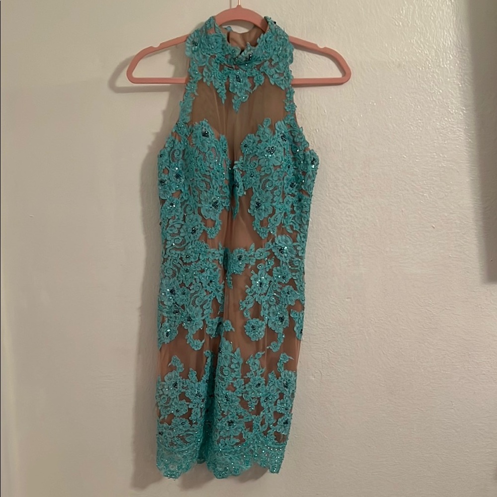 Elegant Turquoise Lace Dress